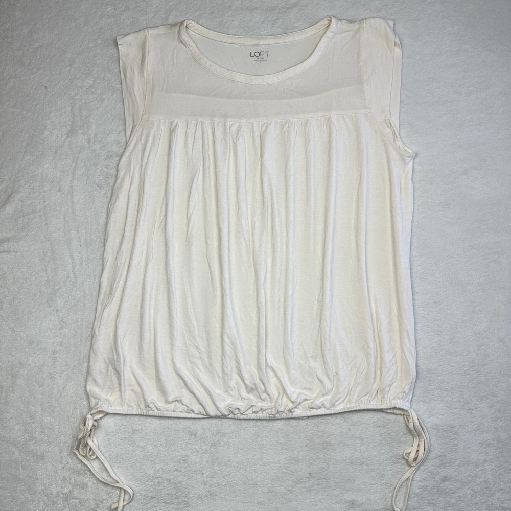 LOFT Outlet Womens Large Cream Gathered Yoke Sleeveless Cinched Side Tie Top L